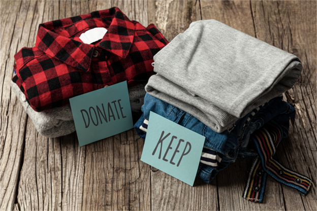 decluttering home with keep and donate piles